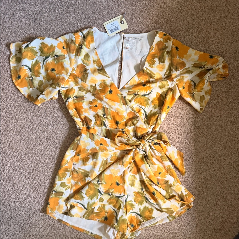 Yellow Floral Tie-Waist Romper